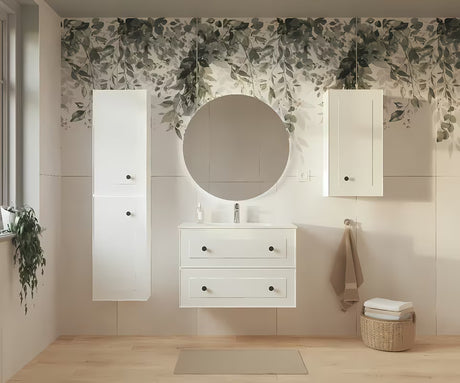 Bijela kupaonski ormarić Naturel Forli s keramičkim umivaonikom u modernom jednostavnom dizajnu