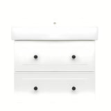 Bijela viseća kupaonski ormarić Naturel Forli s keramičkim umivaonikom i otvorom pro za slavinu u sredini.