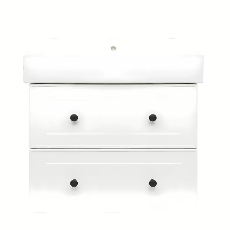 Bijela viseća kupaonski ormarić Naturel Forli s keramičkim umivaonikom i otvorom pro za slavinu u sredini.