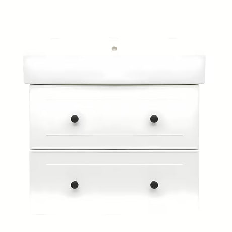 Bijela viseća kupaonski ormarić Naturel Forli s keramičkim umivaonikom i otvorom pro za slavinu u sredini.