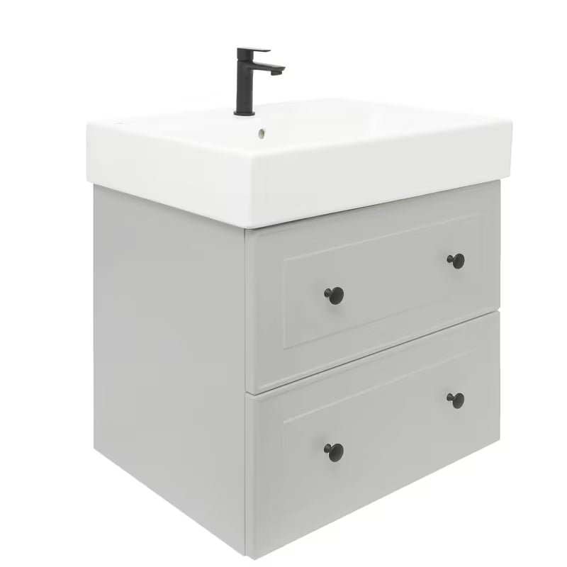 Sivo-mat kupaonski ormarić Naturel Forli s keramičkim umivaonikom u modernom, jednostavnom dizajnu.