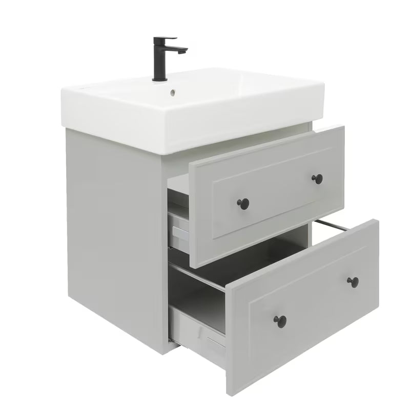 Sivo-mat kupaonski ormarić Naturel Forli s keramičkim umivaonikom u modernom, jednostavnom dizajnu.