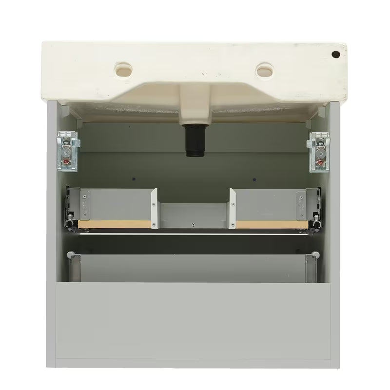 Sivo-mat kupaonski ormarić Naturel Forli s keramičkim umivaonikom u modernom, jednostavnom dizajnu.