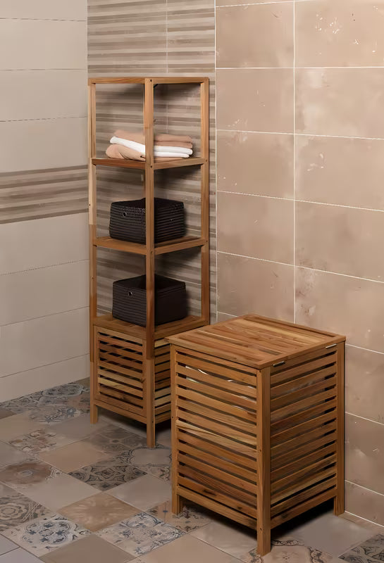 Stojeći košara za rublje Naturel Home u dekoru oraha s mat površinom i uklonjivim tekstilnim umetkom.