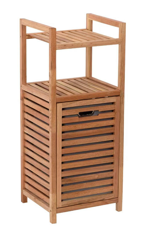 Stojeći košara za rublje Naturel Home u dekoru oraha s mat površinom i uklonjivim sivim tekstilnim umetkom.