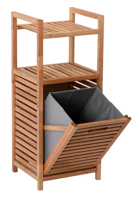 Stojeći košara za rublje Naturel Home u dekoru oraha s mat površinom i uklonjivim sivim tekstilnim umetkom.