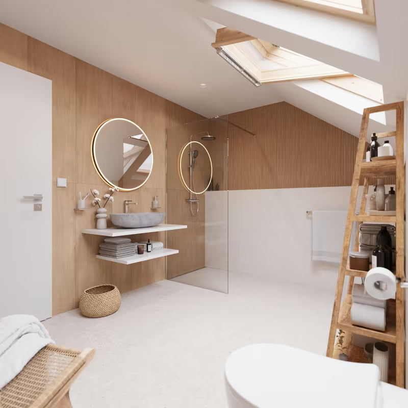 Stojeći regal Naturel Home u dekoru oraha s mat uljenom površinom od masivnog drva.