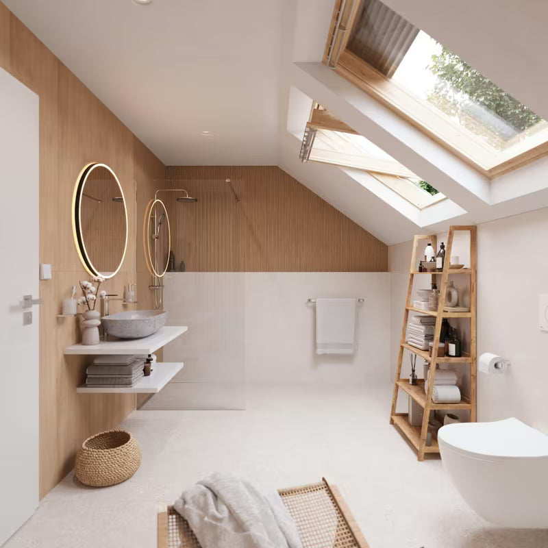 Stojeći regal Naturel Home u dekoru oraha s mat uljenom površinom od masivnog drva.