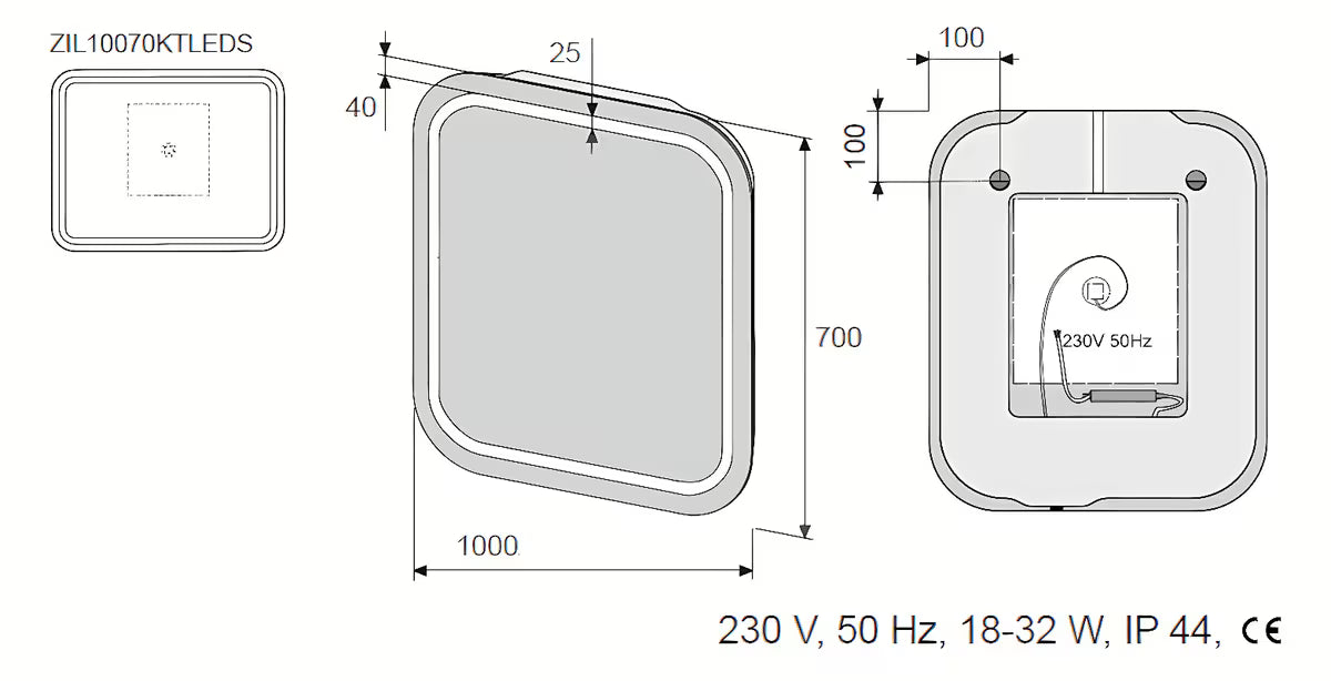 Pravokutno kupaonsko LED ogledalo Naturel Iluxit 100x70 cm sa senzorom i grijanjem protiv zamagljivanja