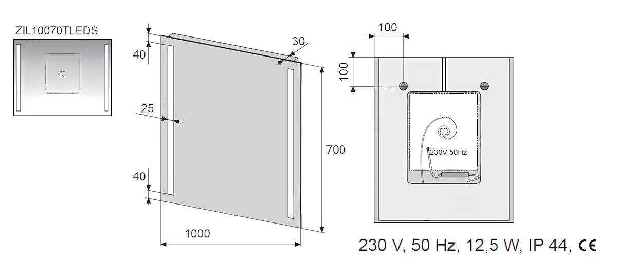 Naturel Iluxit pravokutno LED ogledalo za kupaonicu 100x70 cm sa senzorskim prekidačem i grijanjem