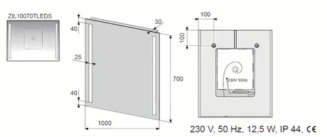 Naturel Iluxit pravokutno LED ogledalo za kupaonicu 100x70 cm sa senzorskim prekidačem i grijanjem