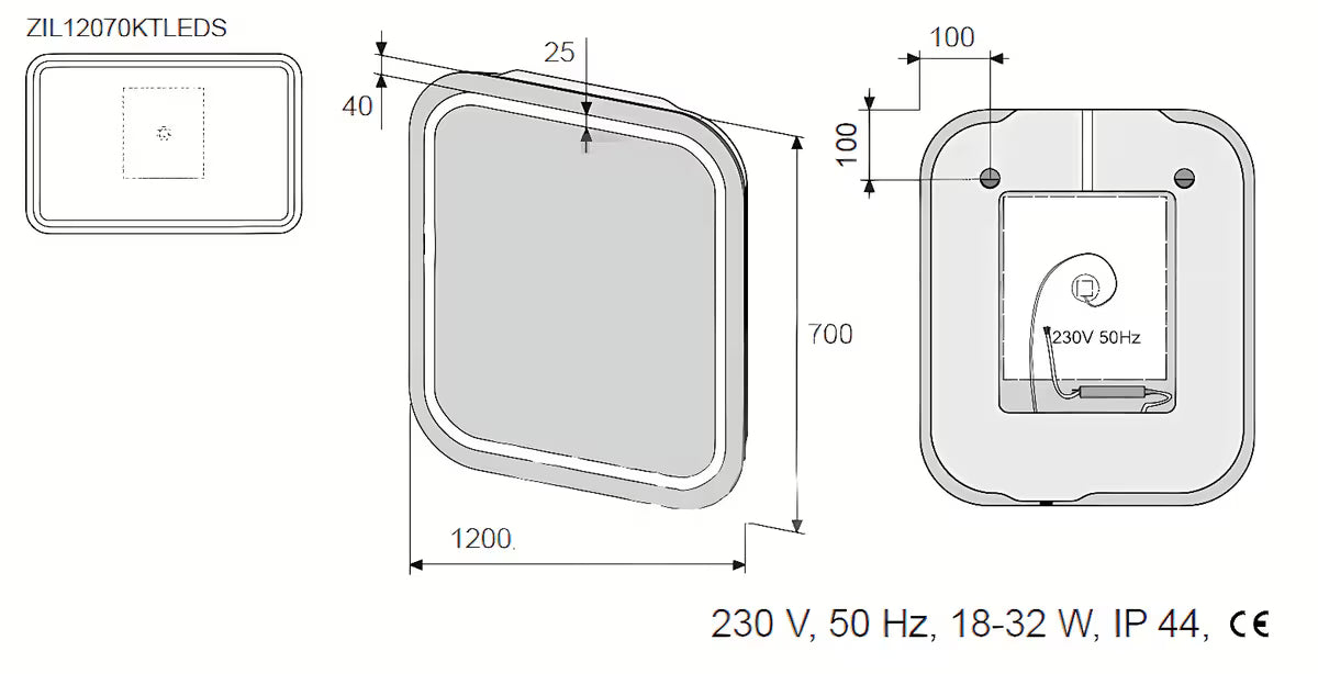Naturel Iluxit pravokutno LED ogledalo za kupaonicu 100x70 cm sa senzorskim prekidačem i grijanjem