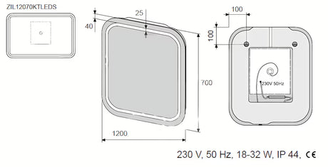 Naturel Iluxit pravokutno LED ogledalo za kupaonicu 100x70 cm sa senzorskim prekidačem i grijanjem