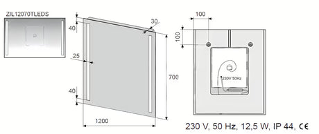 Pravokutno LED ogledalo Naturel Iluxit 120x70 cm sa senzorskim prekidačem i grijanjem protiv zamagljivanja.