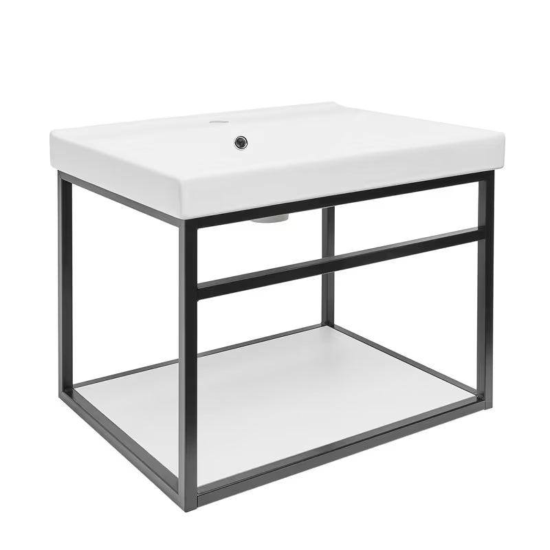 Crna kupaonski ormarić s keramičkim umivaonikom Naturel Industrial s bijelom mat policom