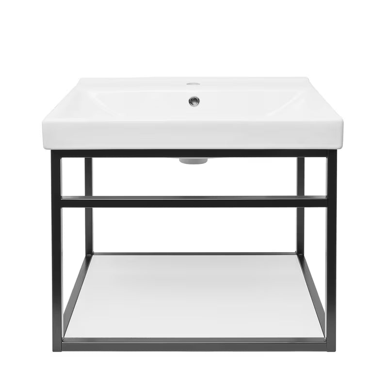 Crna kupaonski ormarić s keramičkim umivaonikom Naturel Industrial s bijelom mat policom