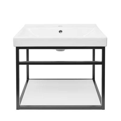 Crna kupaonski ormarić s keramičkim umivaonikom Naturel Industrial s bijelom mat policom