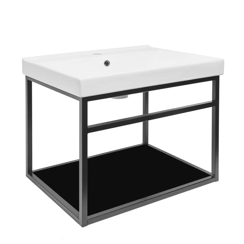 Crna kupaonski ormarić Naturel Industrial s keramičkim umivaonikom i crnom policom