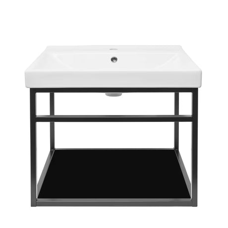 Crna kupaonski ormarić Naturel Industrial s keramičkim umivaonikom i crnom policom