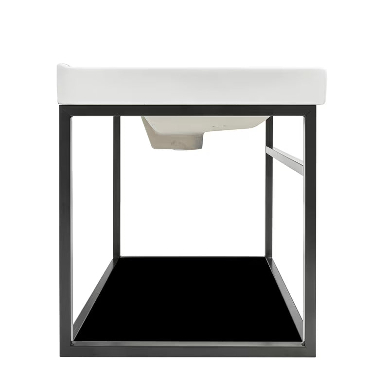 Crna kupaonski ormarić Naturel Industrial s keramičkim umivaonikom i crnom policom