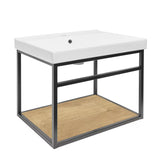 Crna kupaonski ormarić s keramičkim umivaonikom Naturel Industrial s policom u dekoru hrasta