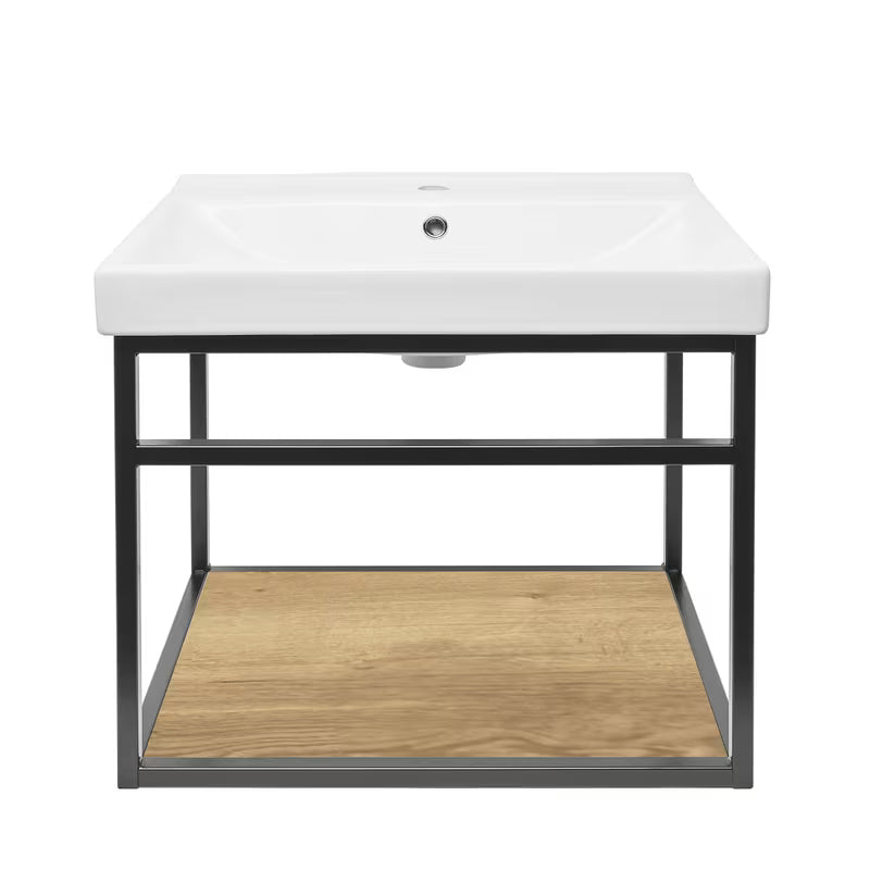 Crna kupaonski ormarić s keramičkim umivaonikom Naturel Industrial s policom u dekoru hrasta