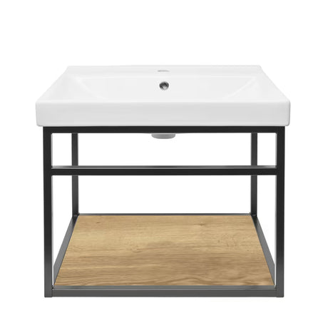 Crna kupaonski ormarić s keramičkim umivaonikom Naturel Industrial s policom u dekoru hrasta