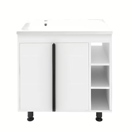 Bijela sjajna kupaonski ormarić Naturel Lucca s umivaonikom od lijevanog mramora 79x70x45 cm