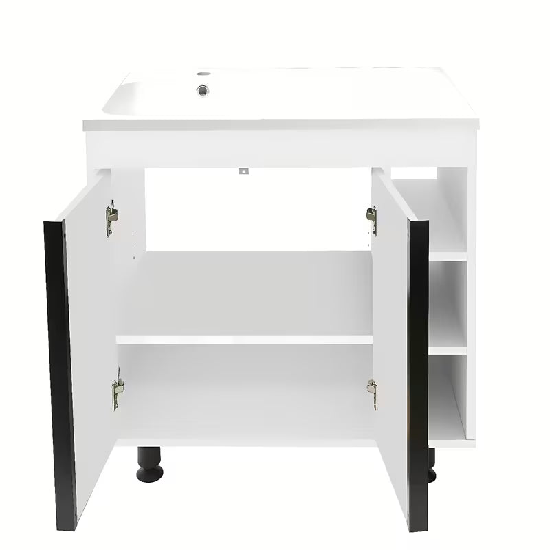 Bijela sjajna kupaonski ormarić Naturel Lucca s umivaonikom od lijevanog mramora 79x70x45 cm