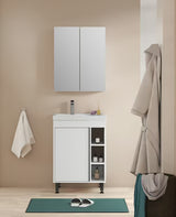 Kupaonski set Naturel Lucca u bijelom sjaju s ormarićem i umivaonikom od lijevanog mramora 59x70x45 cm.