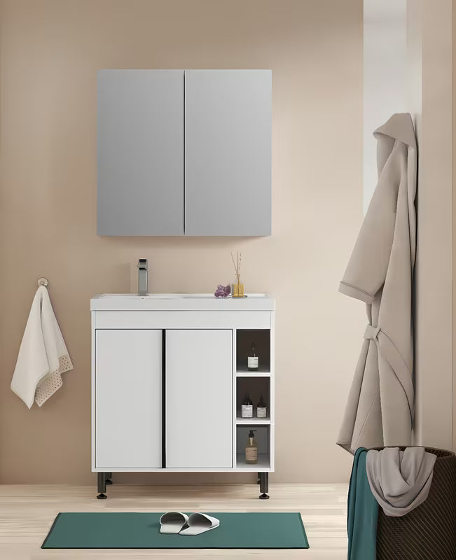 Bijela sjajna kupaonski ormarić Naturel Lucca s umivaonikom od lijevanog mramora 79x70x45 cm.