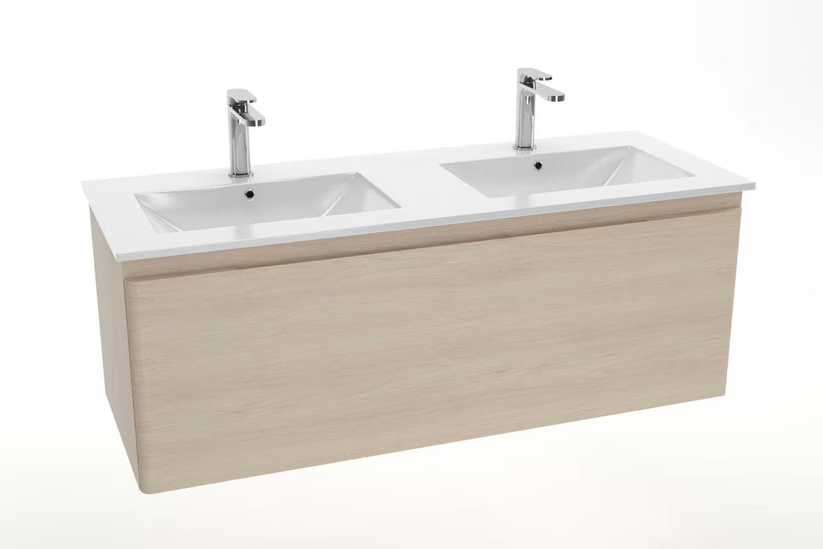 Naturel Modena namještajni dvostruki umivaonik od bijele keramike, dimenzija 121x46 cm