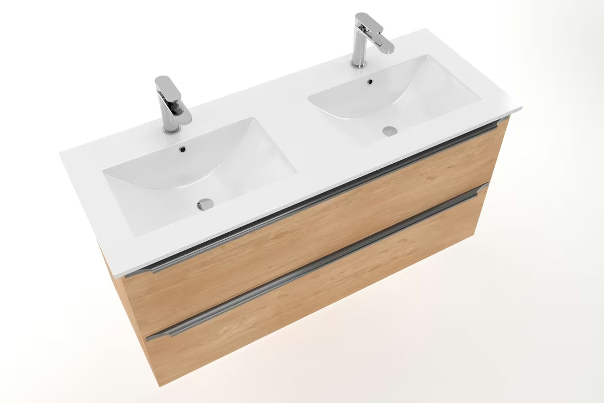 Naturel Modena namještajni dvostruki umivaonik od bijele keramike, dimenzija 121x46 cm