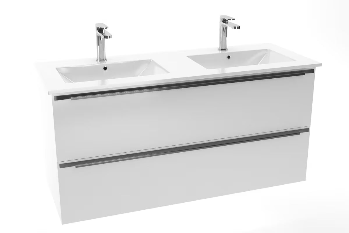 Naturel Modena namještajni dvostruki umivaonik od bijele keramike, dimenzija 121x46 cm