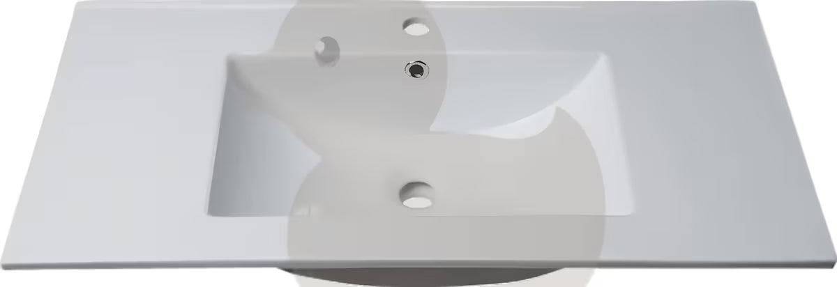 Bijeli keramički umivaonik za kupaonski ormarić Naturel Modena 61x46 cm s odlagališnom plohom i otvorom za pro slavinu u sredini.