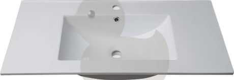 Bijeli keramički umivaonik za kupaonski ormarić Naturel Modena 61x46 cm s odlagališnom plohom i otvorom za pro slavinu u sredini.