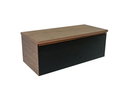 Viseća kupaonski ormarić Naturel Monza u dekoru oraha s crnim rebrastim frontama i pokrovnom pločom