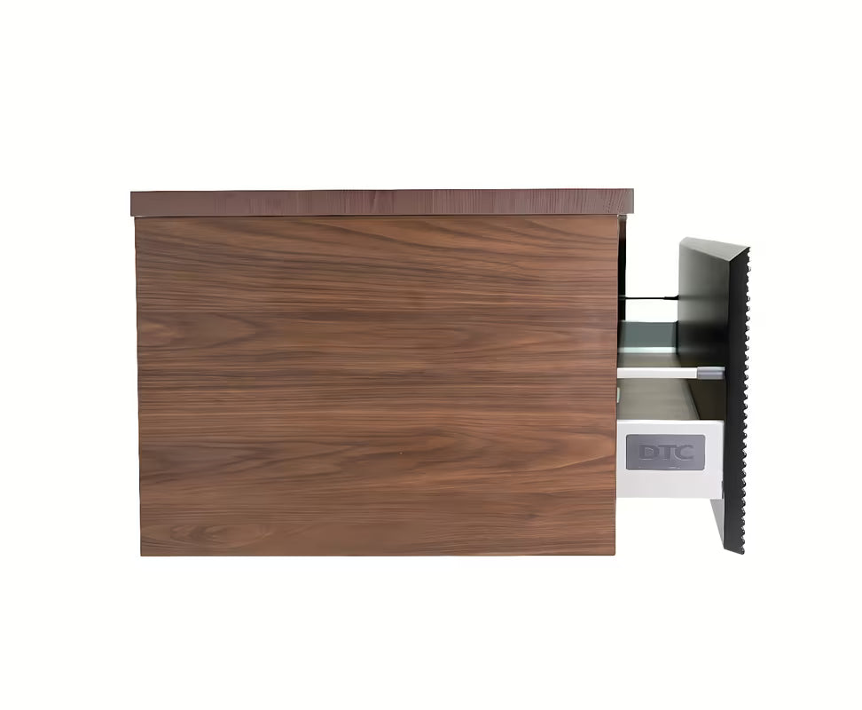 Viseća kupaonski ormarić Naturel Monza u dekoru oraha s crnim rebrastim frontama i pokrovnom pločom