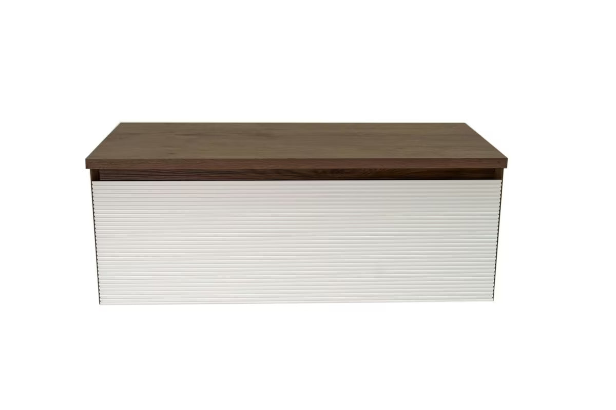 Viseća kupaonski ormarić Naturel Monza u dekoru oraha s bijelim rebrastim frontama i pokrovnom pločom