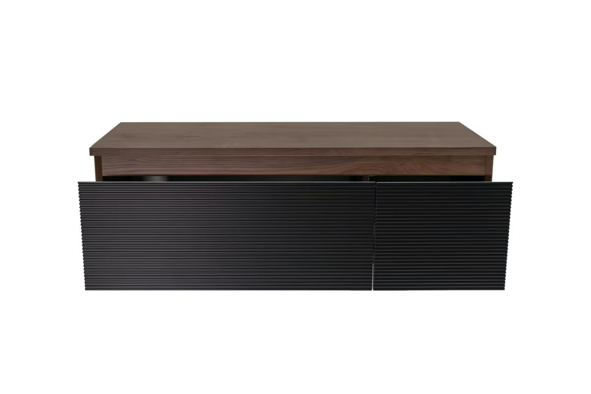 Viseća kupaonski ormarić Naturel Monza s pokrovnom pločom u dekoru oraha i s crnim rebrastim frontama