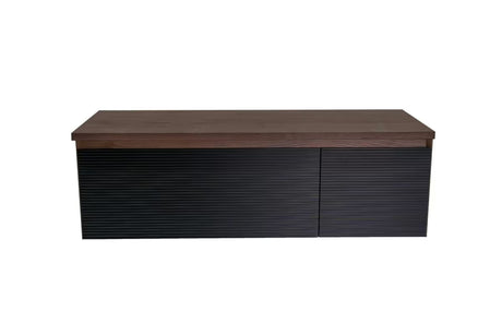 Viseća kupaonski ormarić Naturel Monza s pokrovnom pločom u dekoru oraha i s crnim rebrastim frontama