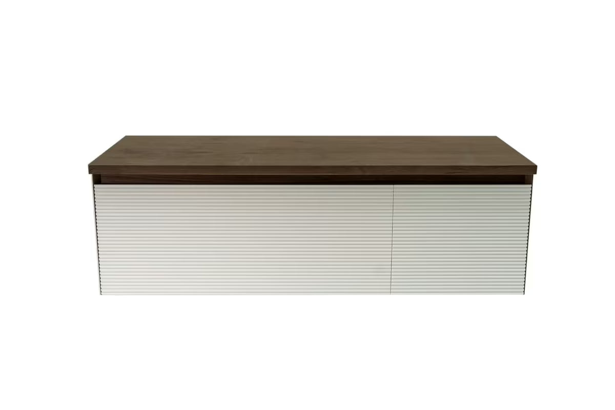 Viseća kupaonski ormarić Naturel Monza s pokrovnom pločom u dekoru oraha i s bijelim rebrastim frontama