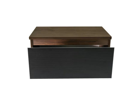 Viseća kupaonski ormarić Naturel Monza u dekoru oraha s crnim rebrastim frontama i pokrovnom pločom