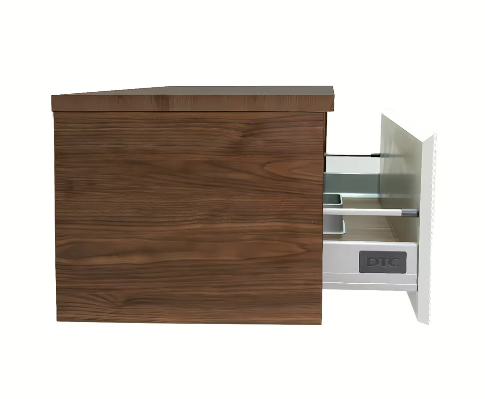 Viseća kupaonski ormarić Naturel Monza s pokrovnom pločom u dekoru oraha i s bijelim rebrastim frontama