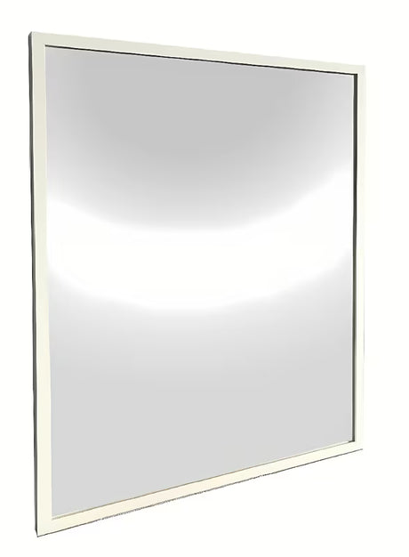 Kupaonsko ogledalo s bijelim aluminijskim okvirom, za okomito i vodoravno vješanje, 80 x 80 cm.