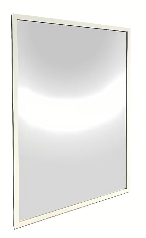 Kupaonsko ogledalo s bijelim aluminijskim okvirom, prikladno pro za okomito i vodoravno vješanje, 60 x 80 cm.