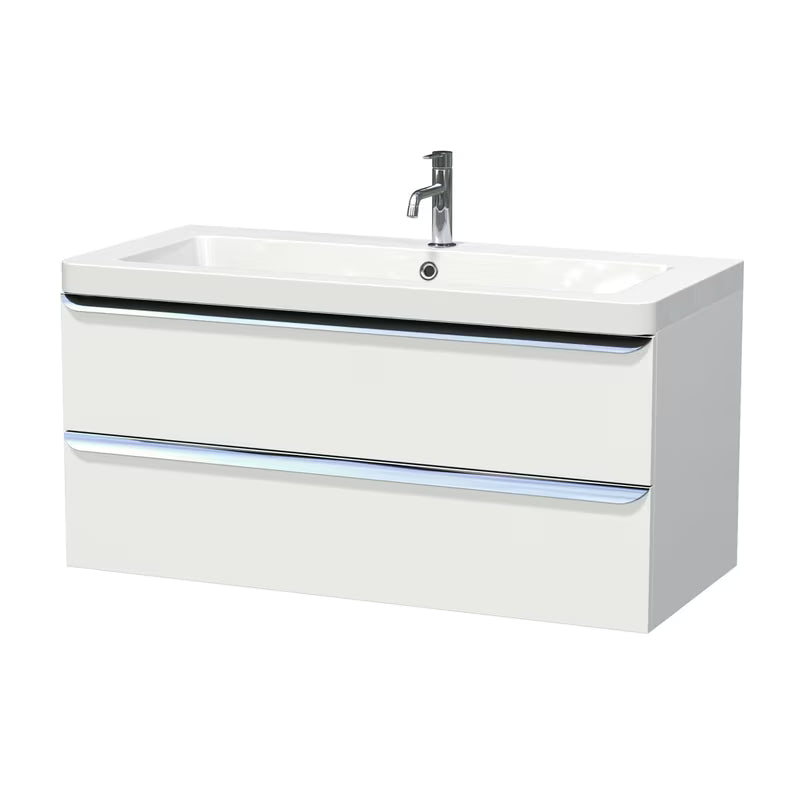 Mat bijela viseća ormarić s umivaonikom Naturel Pavia s kromiranom ručkicom