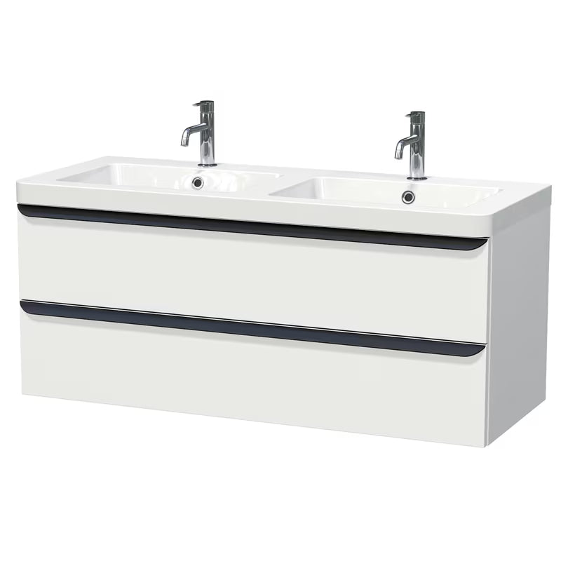 Naturel Pavia viseća ormarić s umivaonikom u mat bijeloj boji s crnom mat ručkicom