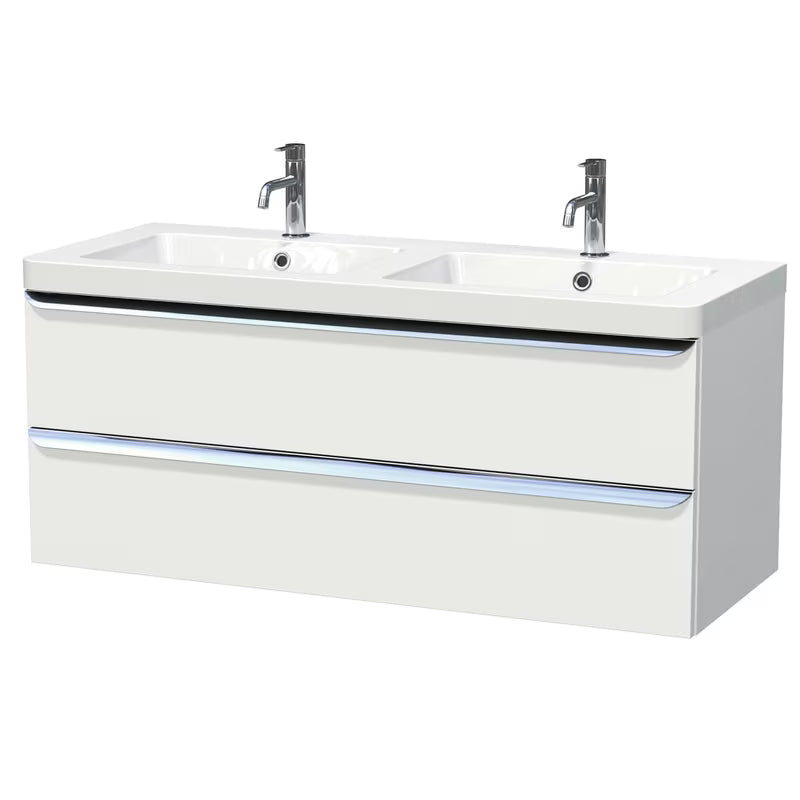 Mat bijela viseća ormarić s umivaonikom Naturel Pavia 120x49x53 cm s kromiranom ručkicom