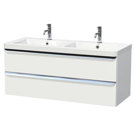 Mat bijela viseća ormarić s umivaonikom Naturel Pavia 120x49x53 cm s kromiranom ručkicom